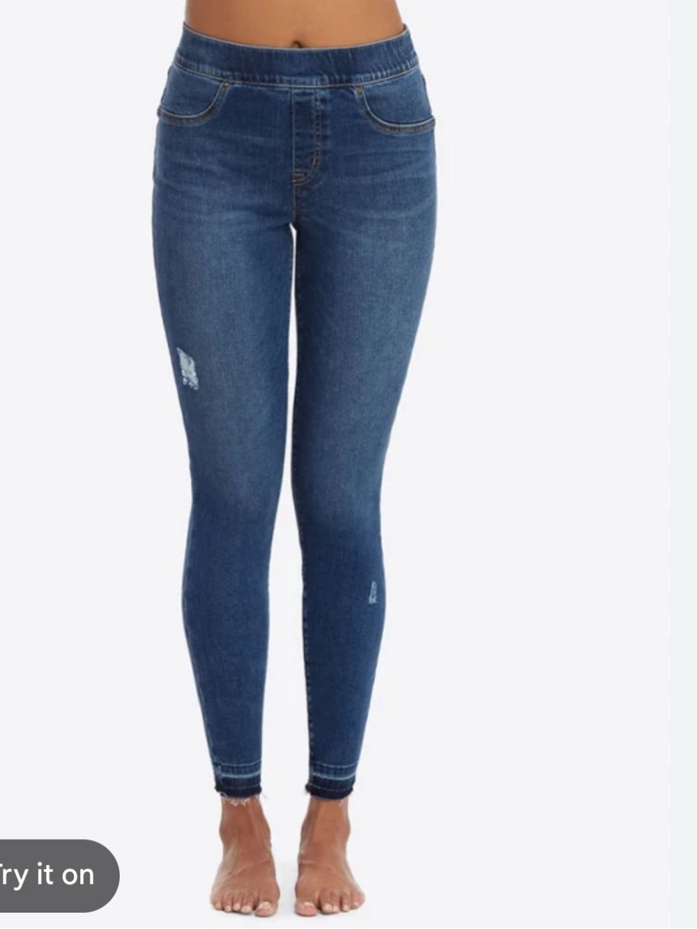 SPANX Dark Blue Skinny stretch control Jeans with Subtle Distress Sz medium M
